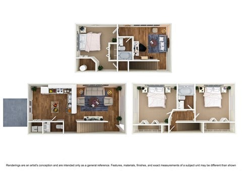 Floor plan for 3 beds, 2.5 baths, 1350 sqft